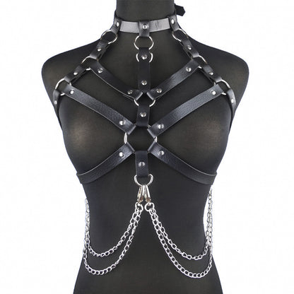 Creative Black Leather Binding Belt  Jacket