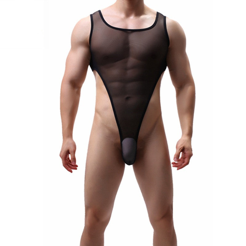 Combinaison homme fente maille transparente sous-vêtements doux Simple