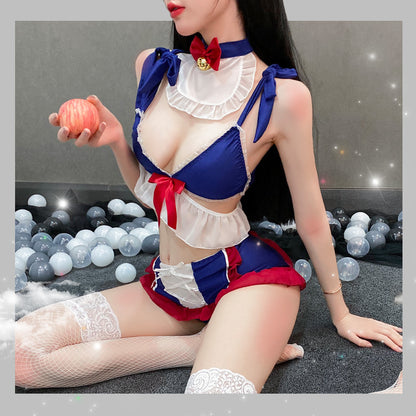 Huahua's Lencería Sexy de Gran tamaño con Lazo, Linda y Suave Chica, Pijama Sexy para Estudiante, Traje de Uniforme, espectáculo Femenino apasionado