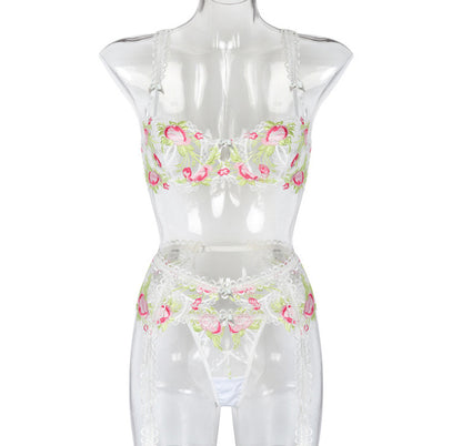 DA 5582b Ensemble de lingerie florale en dentelle brodée avec nœud papillon