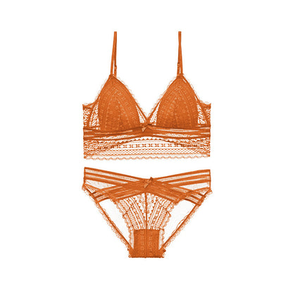 Conjunto de ropa interior de sujetador sexy transpirable con copa triangular de encaje sin anillo de acero