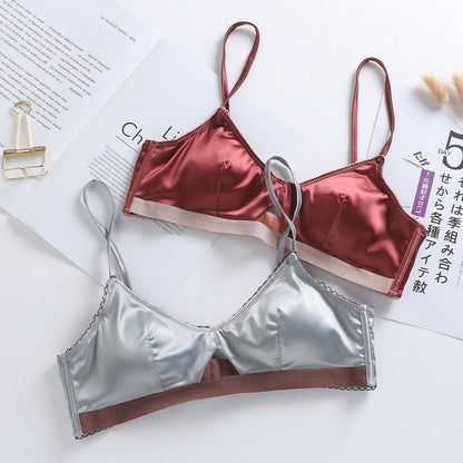 Ensemble de soutien-gorge sexy en soie glacée, coupe triangle française en soie fine et brillante, ensemble de soutien-gorge en satin