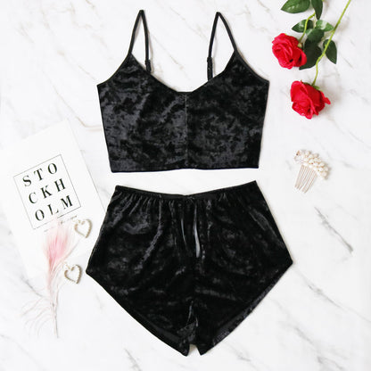 Lingerie sexy à col en V et diamants dorés