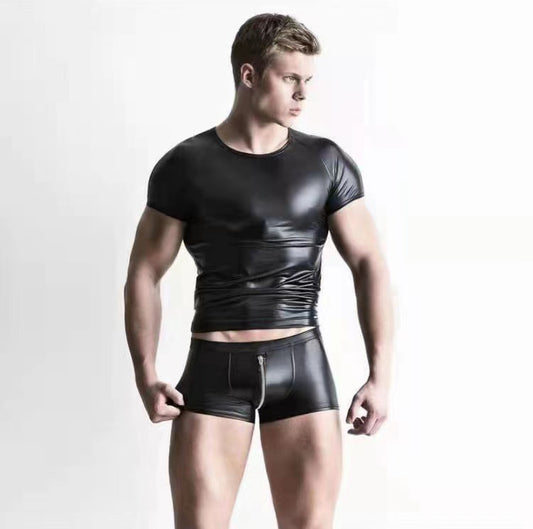 T-Shirt en cuir mat pour hommes, collants, vêtements de Performance, discothèque