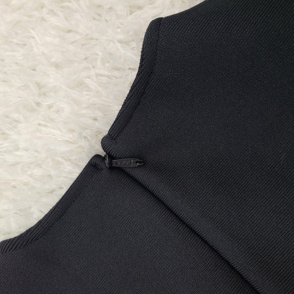 Long Sleeve Elegant Fishnet Hollow Hot Rhinestone Bandage One-piece Dress
