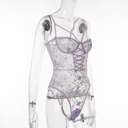 Body à fleurs brodées en résille
