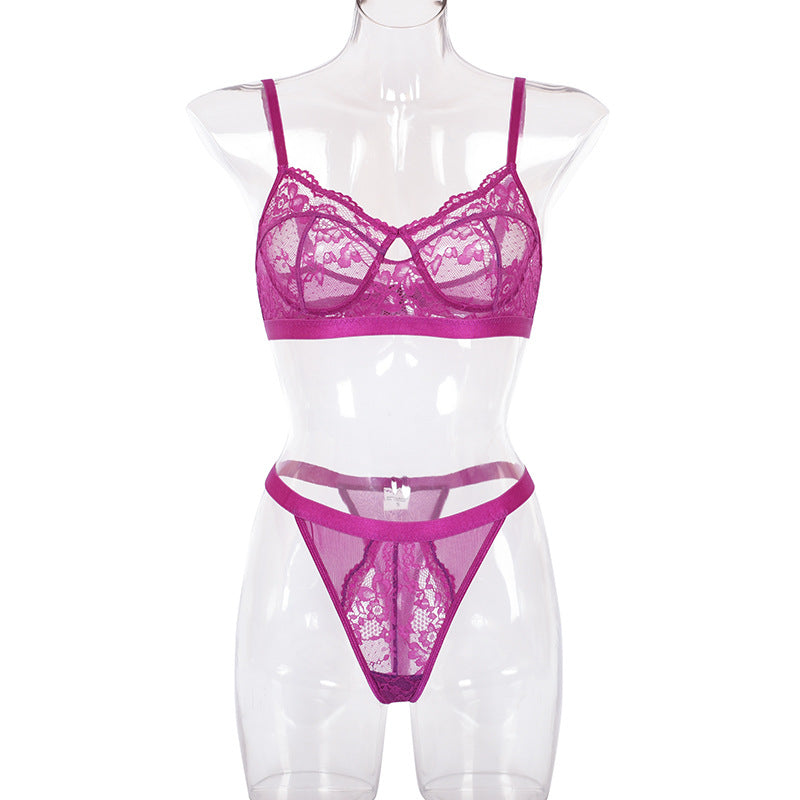 Conjunto de lencería sexy de encaje sin aro de acero.