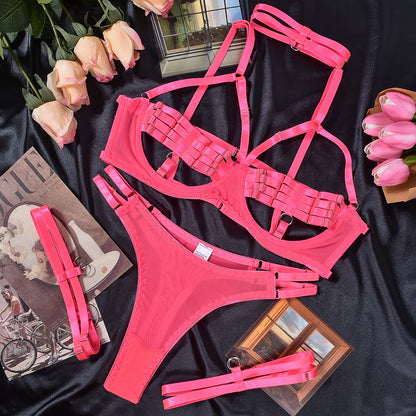 Anneau de jambe en quatre pièces, complexe de Lingerie Sexy entrelacé, Push Up, industrie lourde