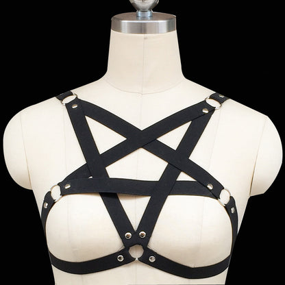 Pentagramme Bretelles Lingerie Creux Croix Rivets Beau Dos