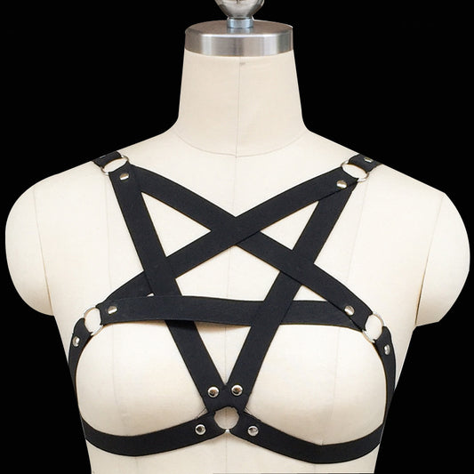 Pentagramme Bretelles Lingerie Creux Croix Rivets Beau Dos
