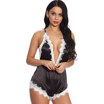 Lingerie Sexy Satin Dentelle Pyjama Sexy Dos Croisé Stretch