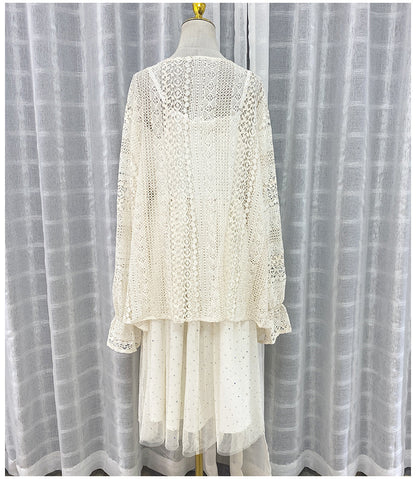 Summer Dress Net Red Sexy Lace Cardigan Fairy Wind Net Yarn Suspender Skirt Two-piece Set