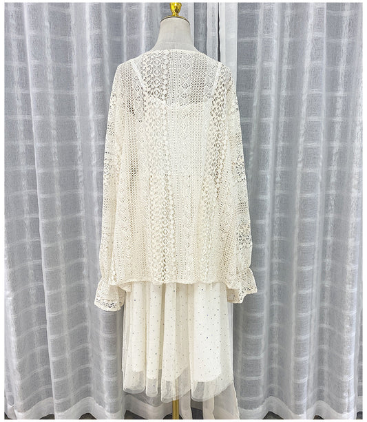 Summer Dress Net Red Sexy Lace Cardigan Fairy Wind Net Yarn Suspender Skirt Two-piece Set