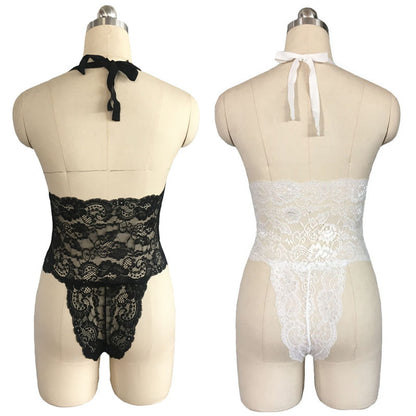 Lencería sexy con cuello halter y lazo de una pieza de tres puntos