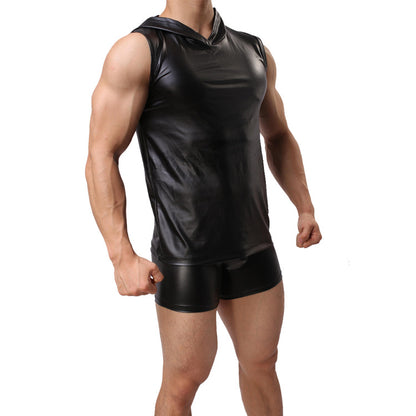 Men's Fashion Casual Faux Leather Tank Top Shorts