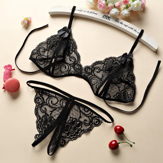 Conjunto de lencería de tul de encaje sexy para mujer