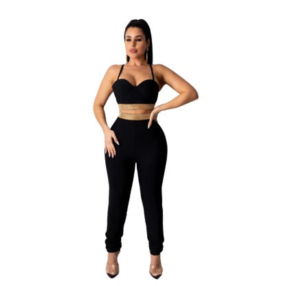 Strapless Sexy Off-Shoulder Club Hot Rhinestone Skinny Set