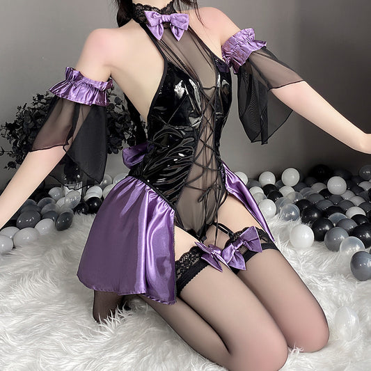 Lingerie Patent Leather See-through Strapless Jumpsuit