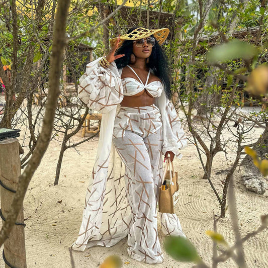 European And American Sexy Beach Style Ladies Three-piece Set