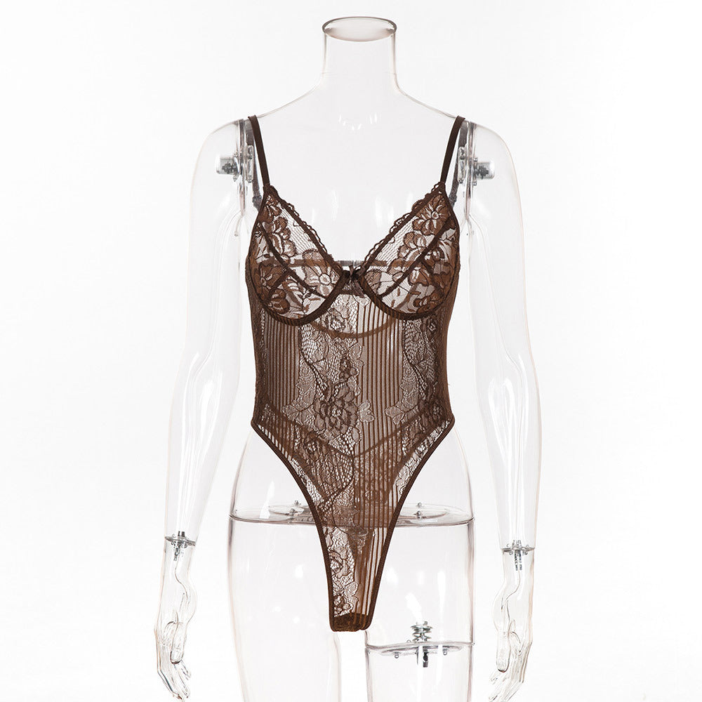 Body en maille avec coutures en dentelle, lingerie sexy
