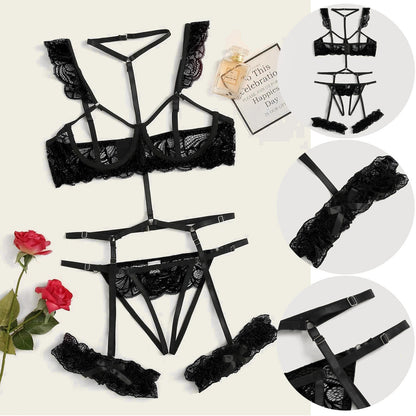 Soutien-gorge bonnets lingerie sans entrejambe avec jarretière