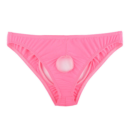 Sous-vêtements transparents à entrejambe ouvert en soie glacée pour hommes Triangle