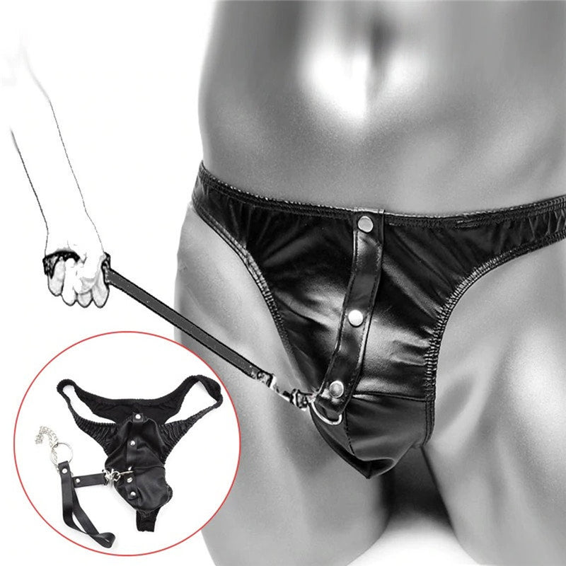 Pantalon en cuir pour hommes avec chaîne de traction à la mode