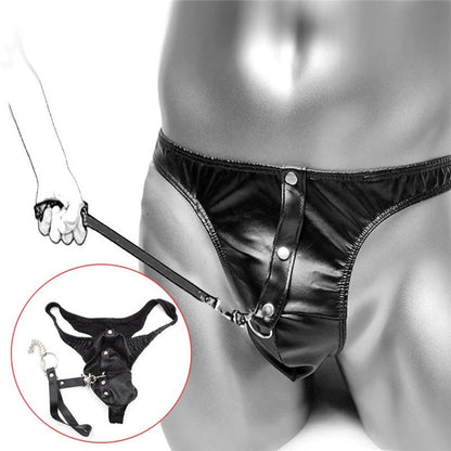 Pantalon en cuir pour hommes avec chaîne de traction à la mode