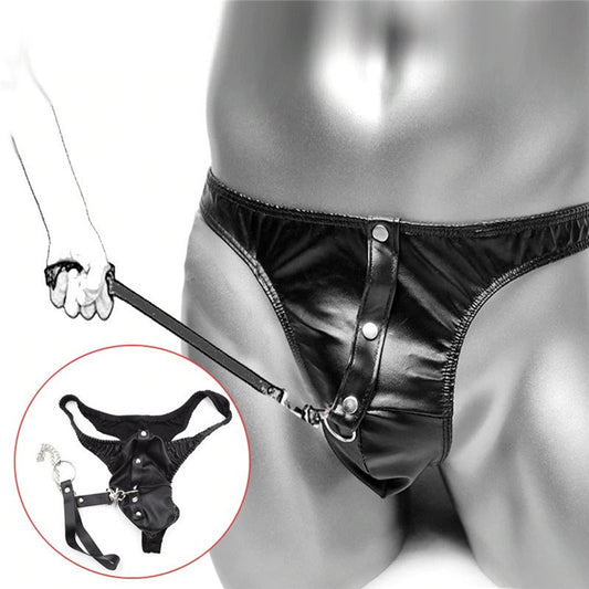 Pantalon en cuir pour hommes avec chaîne de traction à la mode