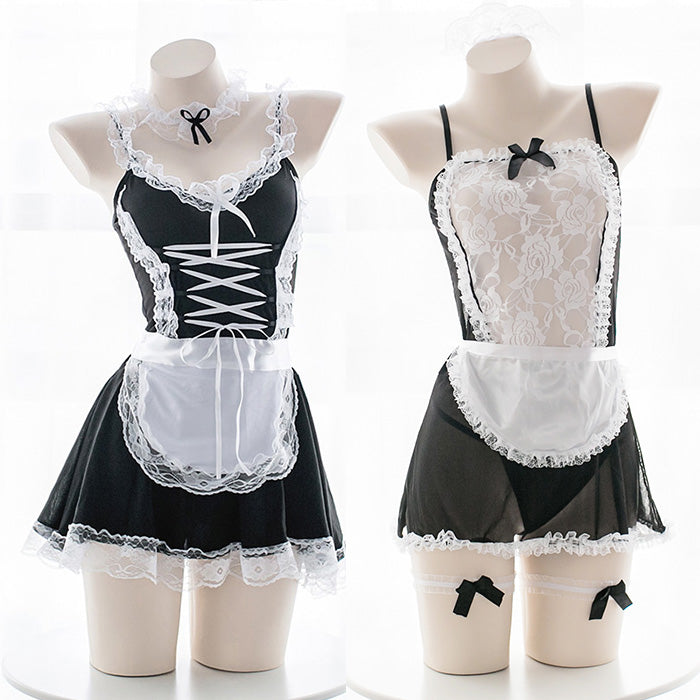 Lencería sexy uniforme sexy criada de encaje seduce a las mujeres