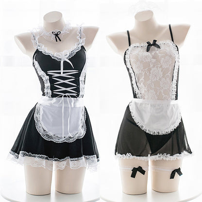 Lencería sexy uniforme sexy criada de encaje seduce a las mujeres