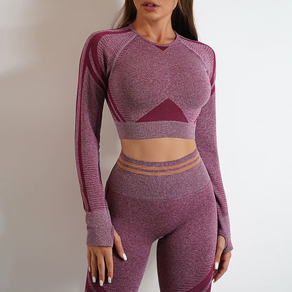 2pcs Seamless Yoga Pants Sports Gym Fitness Leggings And Long Sleeve Tops Outfits  Lifting Slim Workout Sportswear Clothing