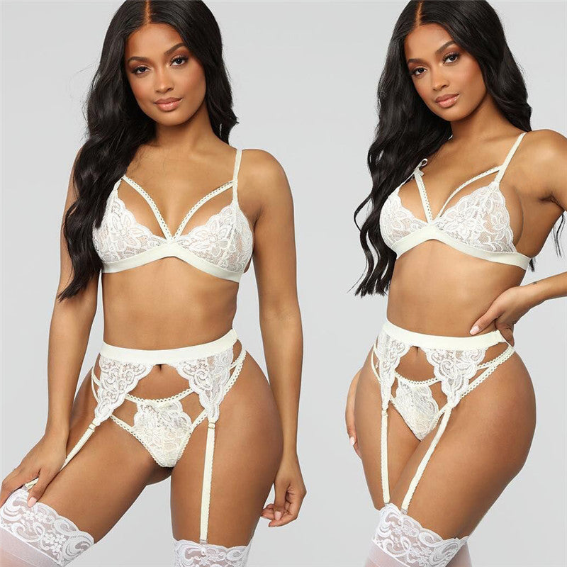Jarretière en dentelle lingerie sexy trois pièces