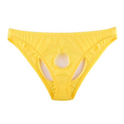 Sous-vêtements transparents à entrejambe ouvert en soie glacée pour hommes Triangle