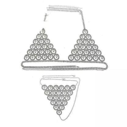 Body Chain Set Nightclub Rhinestone Bra Panties Costume Lingerie Jewelry