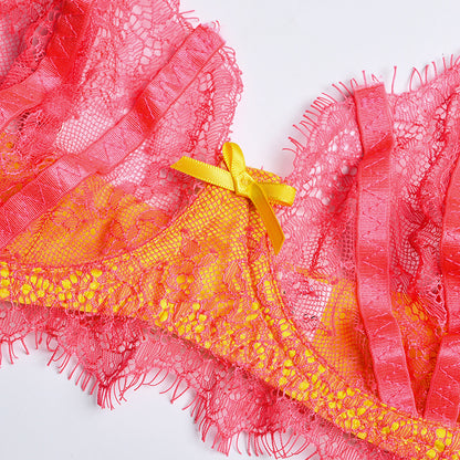 Ensemble de lingerie chaussettes croisées de couleur contrastée avec coutures en perspective en maille