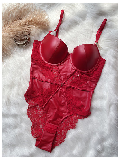 Body en dentelle sexy en cuir simple pour femme