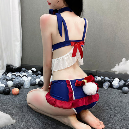Huahua's Lencería Sexy de Gran tamaño con Lazo, Linda y Suave Chica, Pijama Sexy para Estudiante, Traje de Uniforme, espectáculo Femenino apasionado