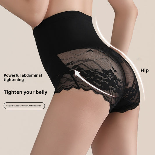 Women's High Waist Underwear Plus Size Sexy Lace 7A Cotton Antibacterial Crotch Belly Contracting Hip Lifting