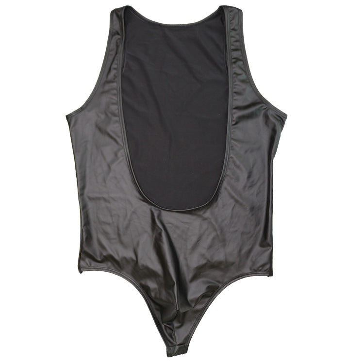 Men's Leather Sexy Bra One-piece Underwear Vest