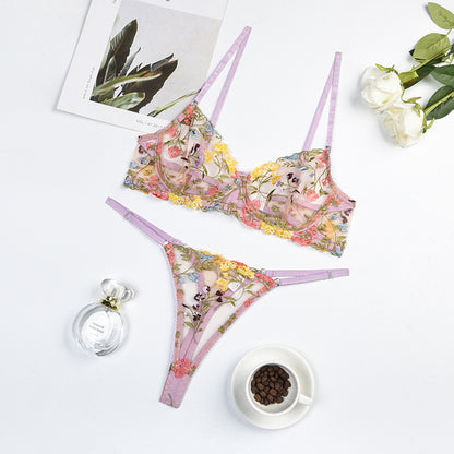 Ensemble deux pièces de lingerie sexy à lacets et coutures en dentelle