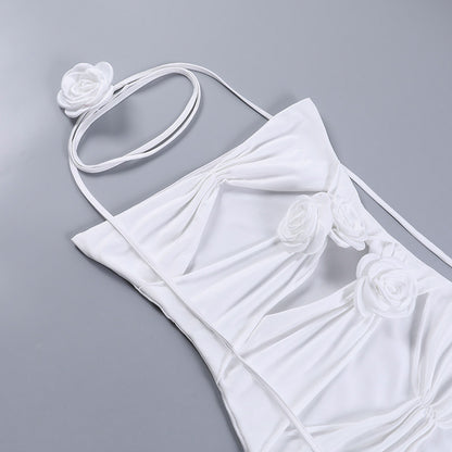 Hot Girl Slim-fit Pure Style Slim Fit Skirt Three-dimensional Flower Cutout Tube Top Dress