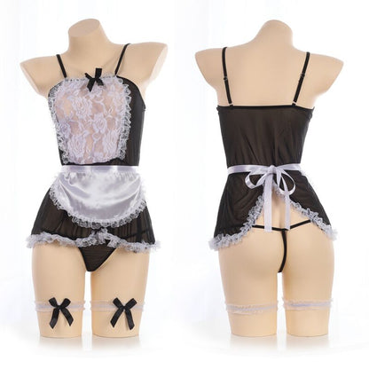 Lencería sexy uniforme sexy criada de encaje seduce a las mujeres