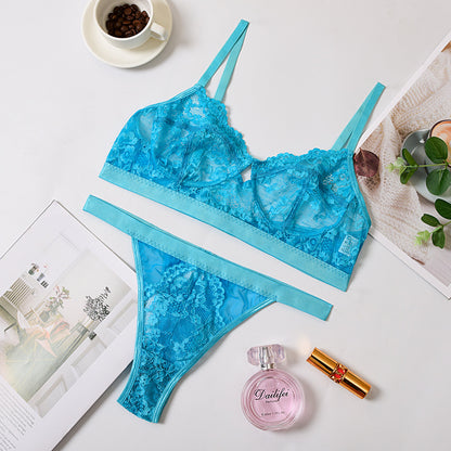 Conjunto de lencería sexy de encaje sin aro de acero.