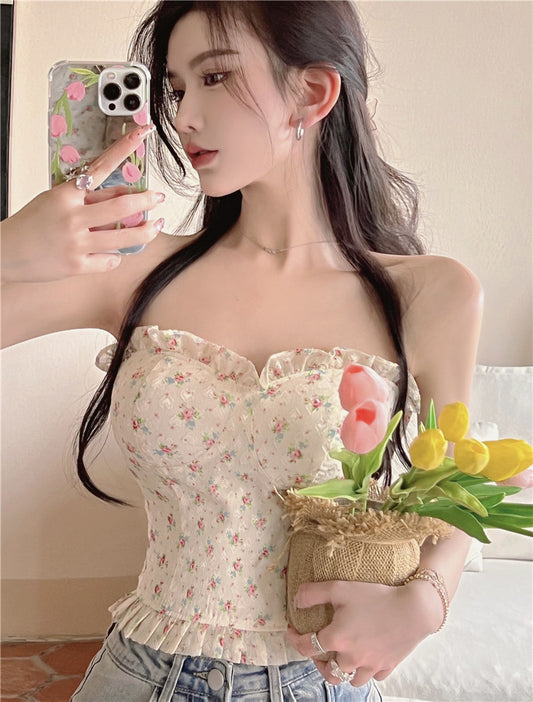 Hot Girl Lencería floral Tube Top Mujer Fishbone