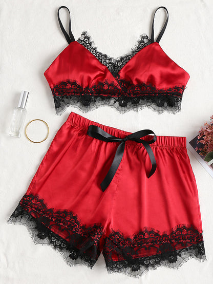 Sexy lace split pajamas set