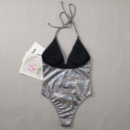 Silver Shiny Sexy One Piece Swimsuit