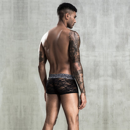 Black See-through Men's Boxers Lace Sexy Sexy Underwear