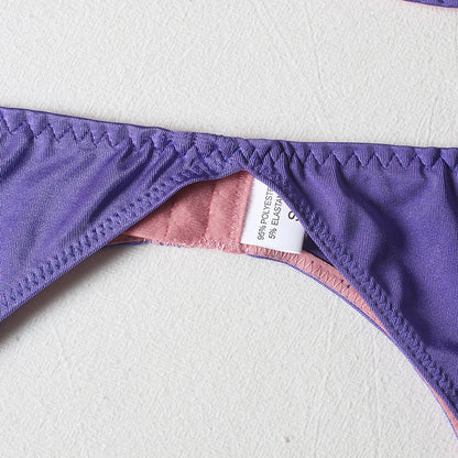 Conjunto de tres piezas de lencería tipo tanga para mujer con anillo de acero