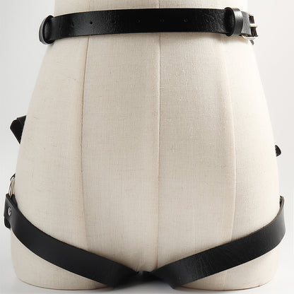 Punk Black Leather  PU Bow Belt Leg Loop Sexy Harness Leather For Ladies Fun Harness Leather